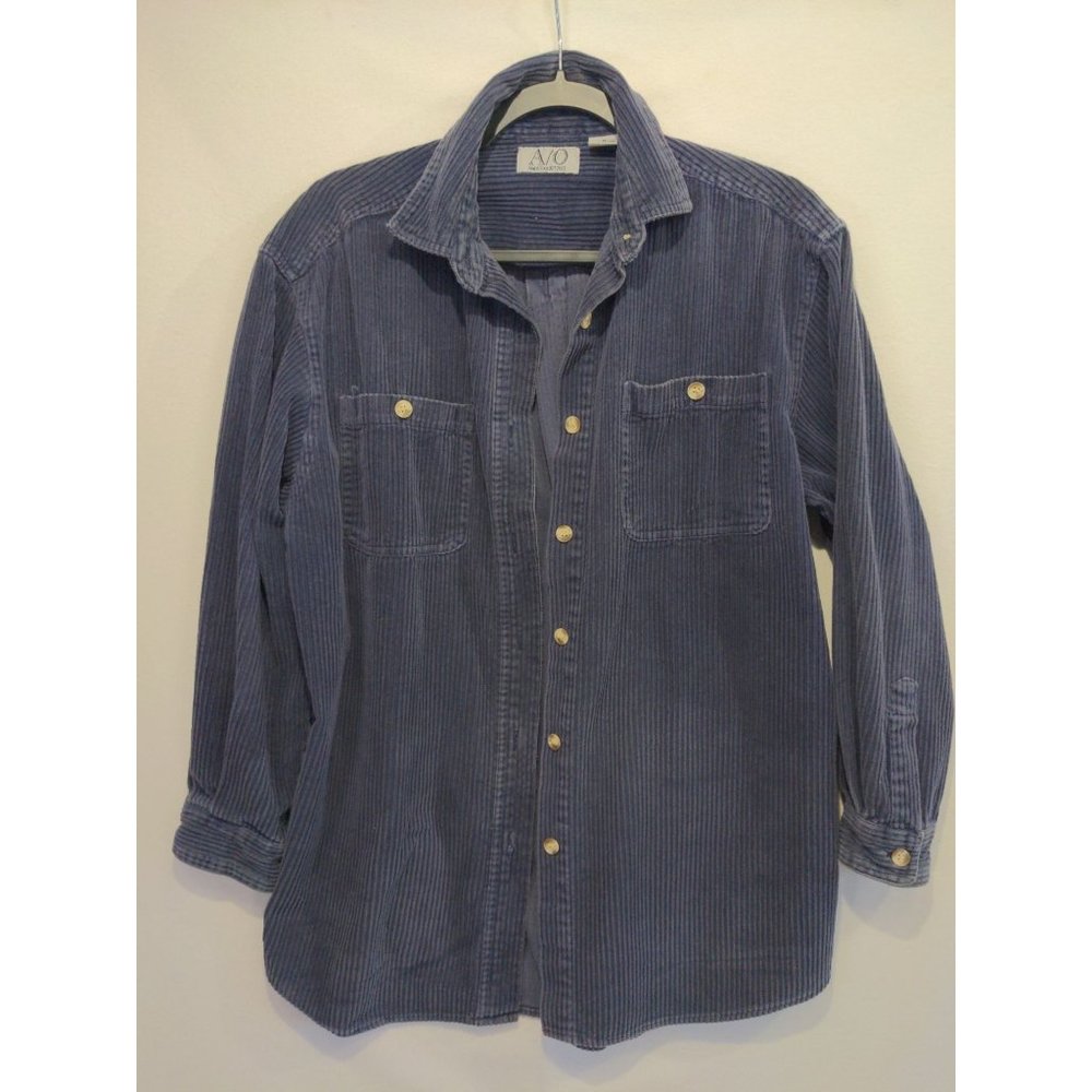 American Outpost Men's Button-Down Corduroy Shirt Casual Long Sleeve Navy Medium